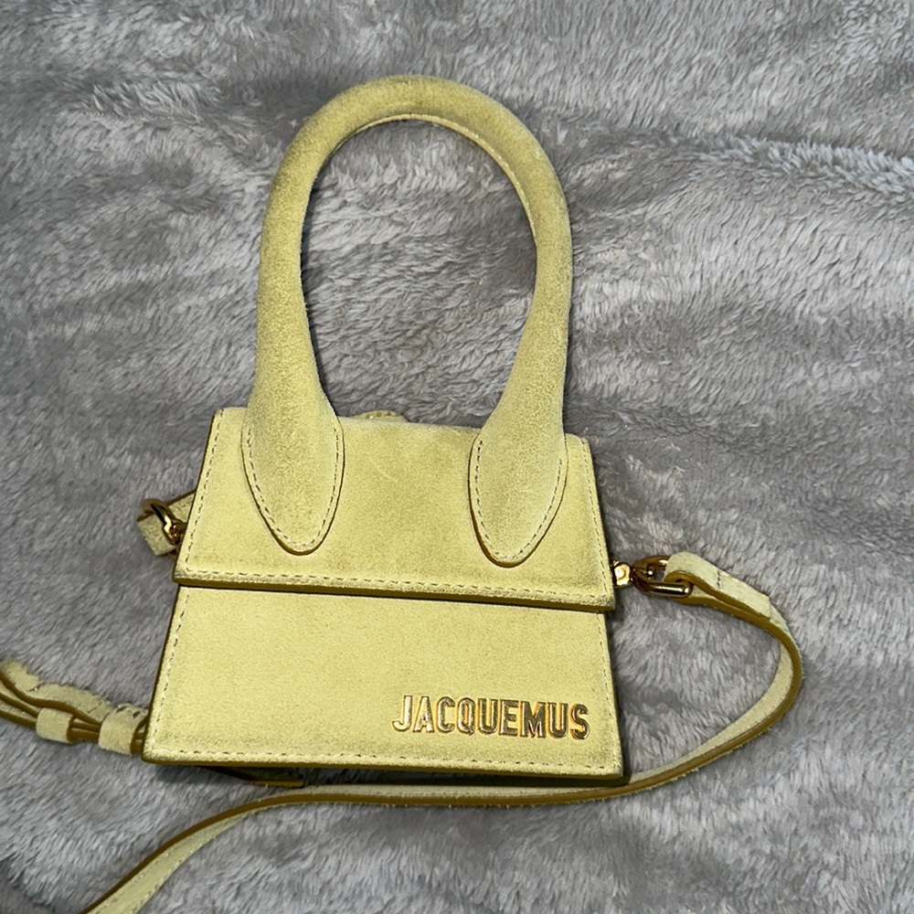 JACQUEMUS YELLOW SUEDE TOP HANDLE MINI BAG